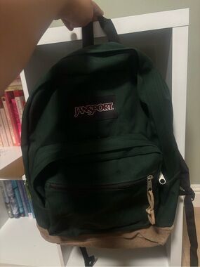 Jansport Forest Green Backpack with Tan Suede Base